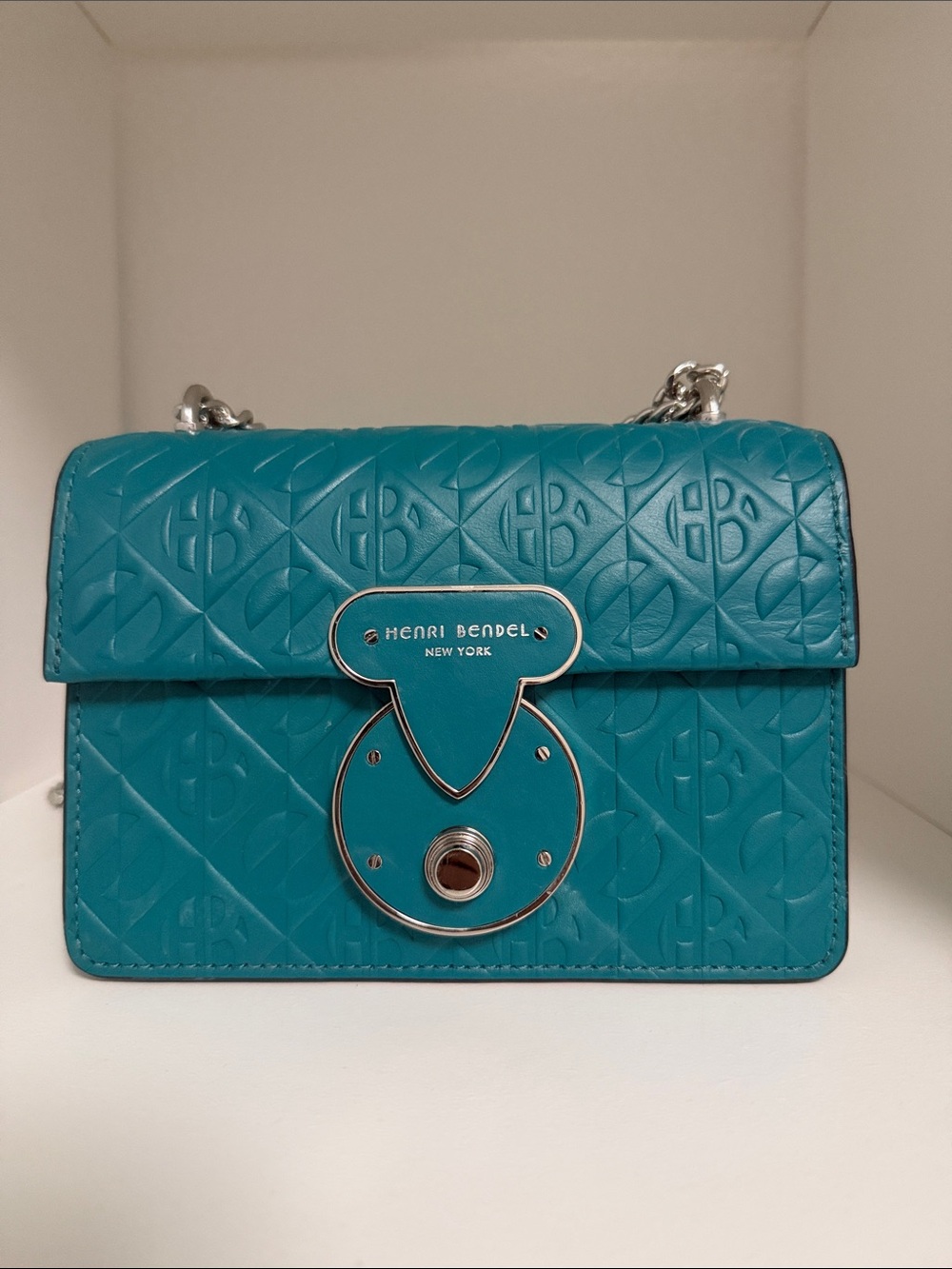 henri bendel Teal Embossed Leather Crossbody with Chain Strap